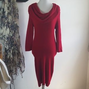 Bebe Red Cowl Neck Sweater Dress